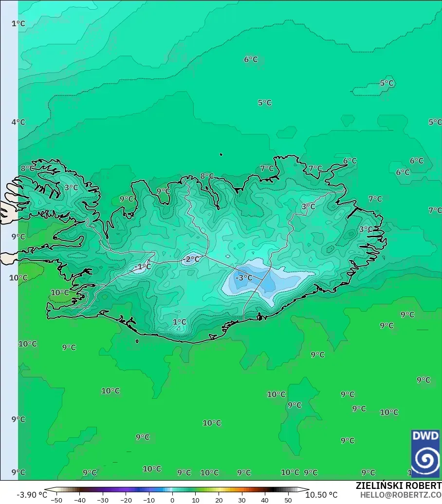ICON modelo - Islandia, Temperatura a 2 m