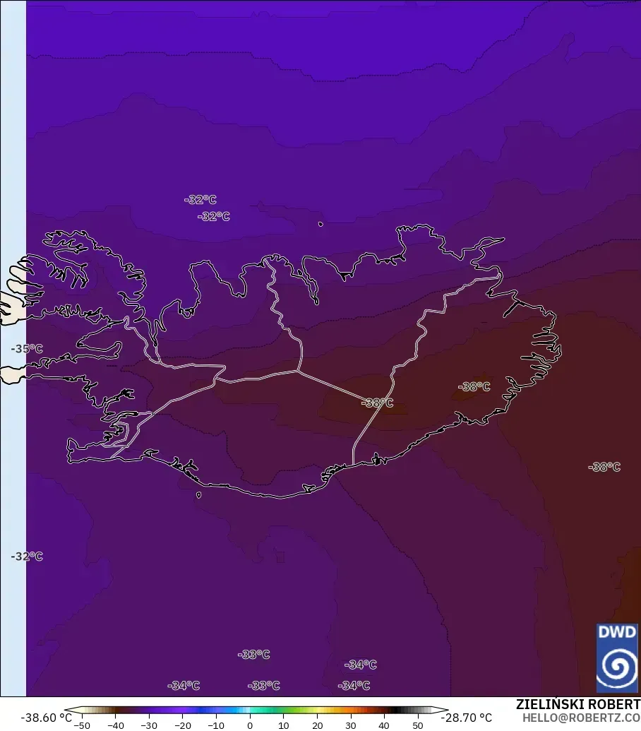 ICON modelo - Islandia, Temperatura a 500 hPa