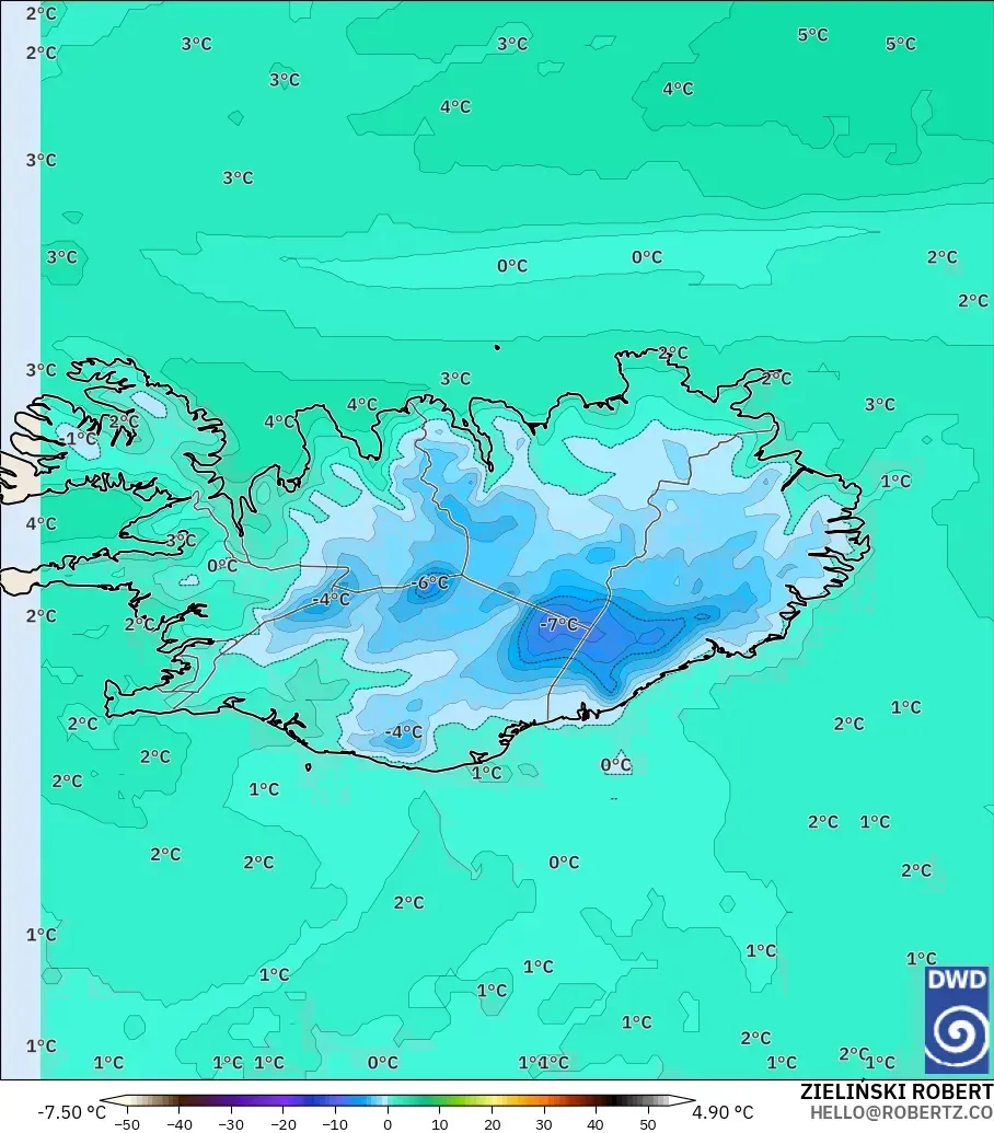 ICON modelo - Islandia, Temperatura a 850 hPa