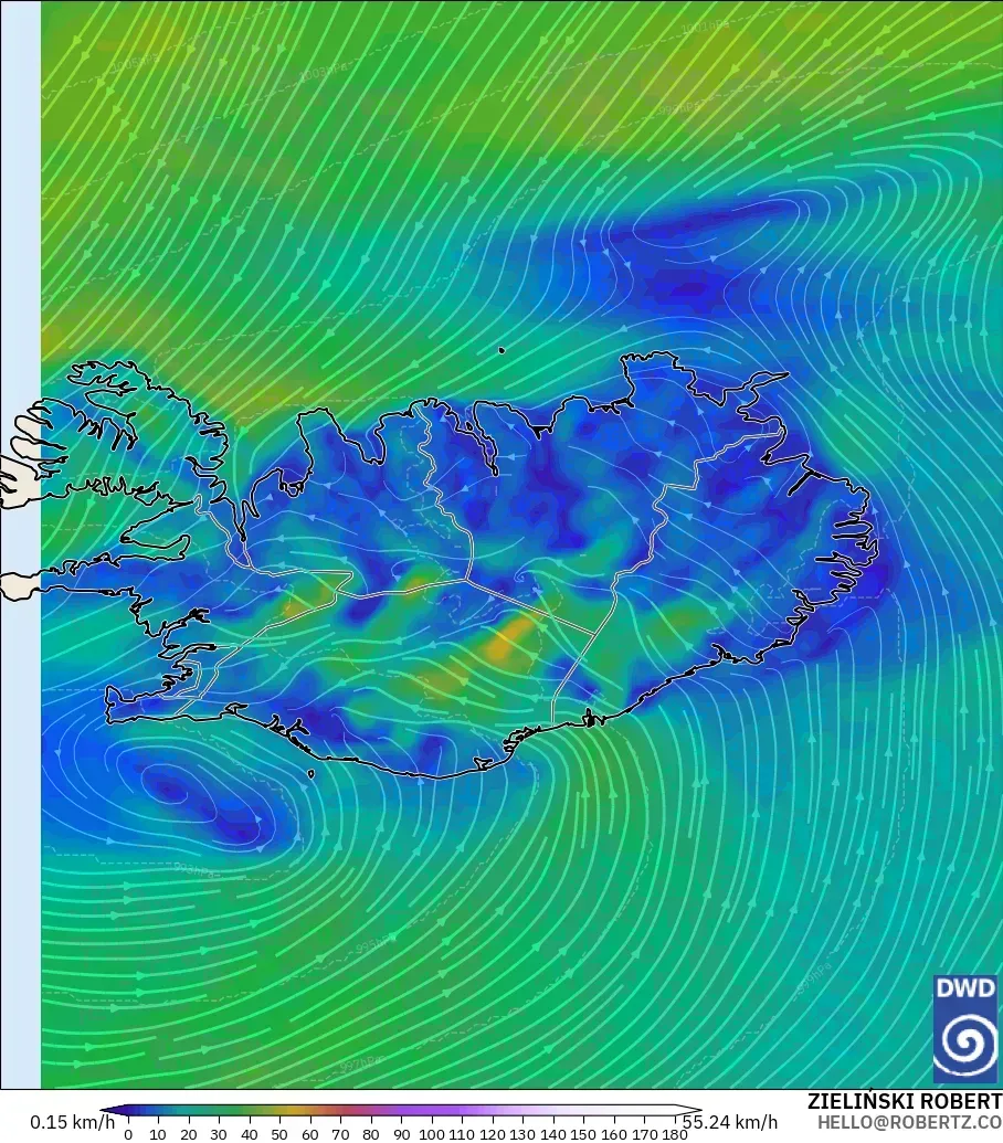 ICON modelo - Islandia, Viento a 10 m