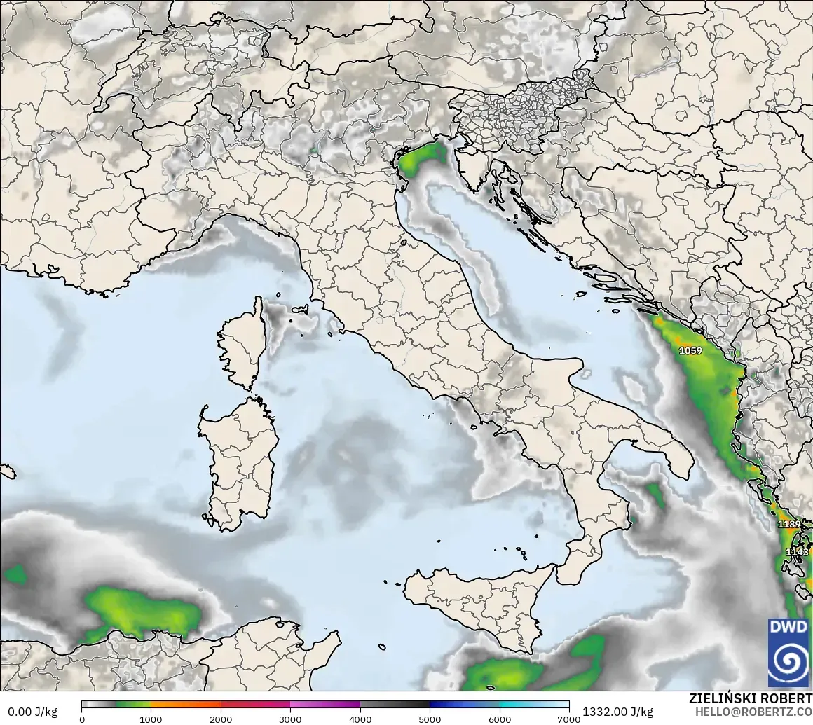 ICON modelo - Italia, CAPE