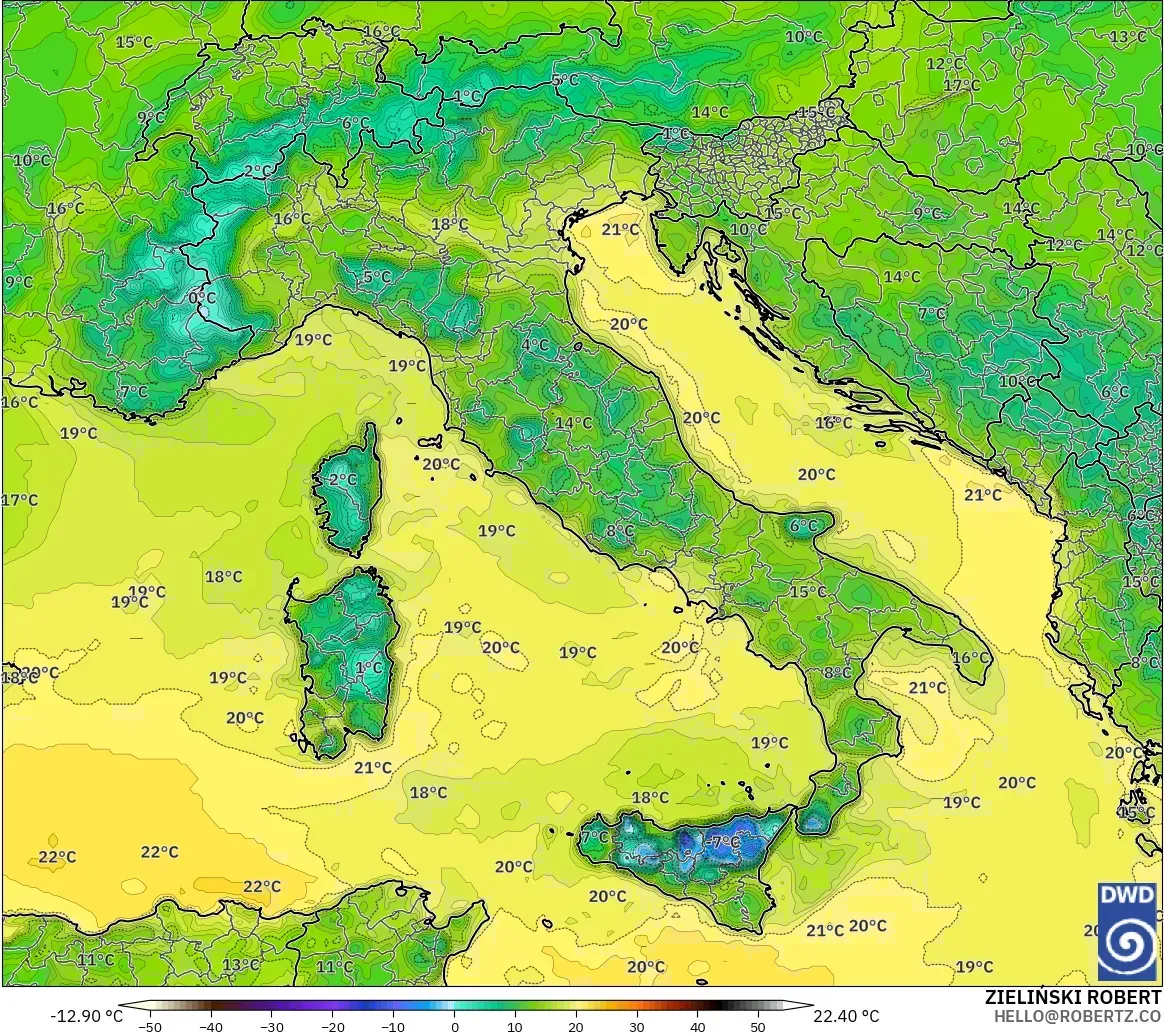 ICON modelo - Italia, Punto de rocío a 2 m