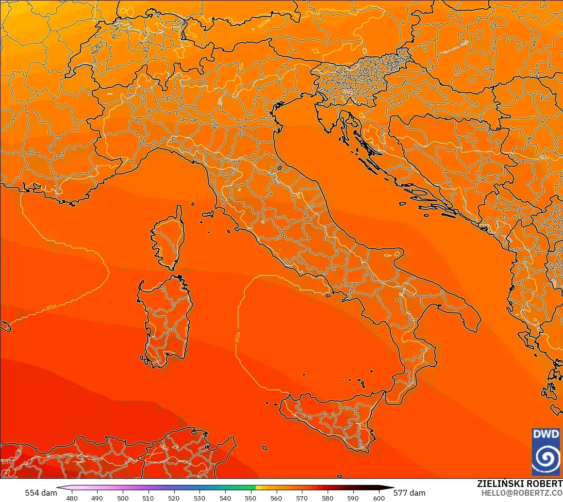 ICON modelo - Italia, Altura geopotencial a 500 hPa