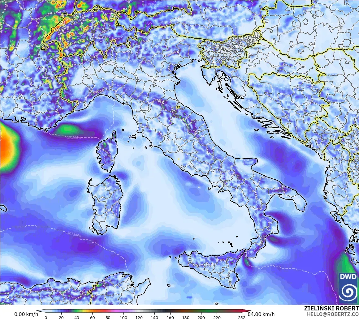 ICON modelo - Italia, Ráfagas de Viento Máximas