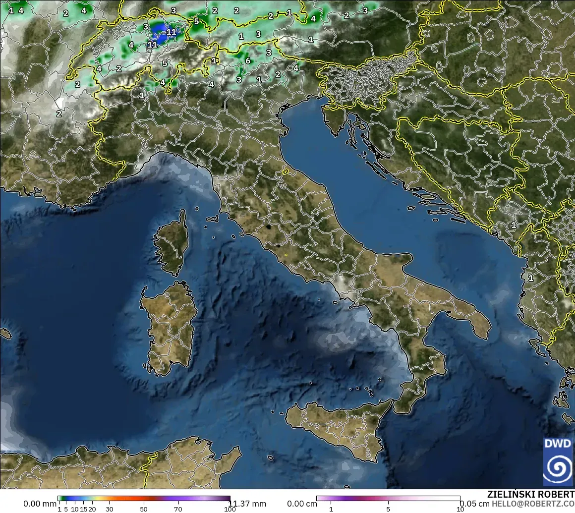 ICON modelo - Italia, Precipitación, nubes y presión