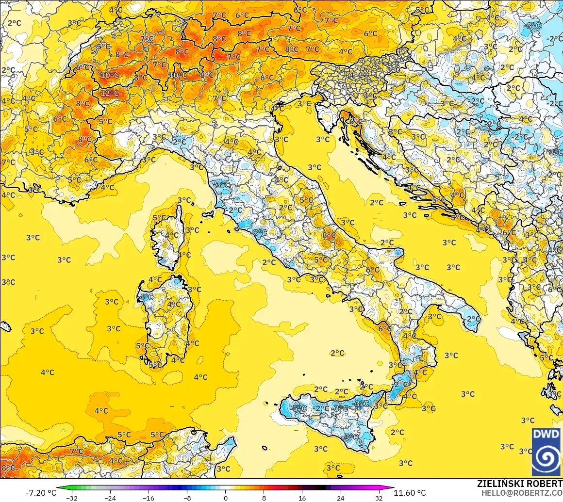 ICON modelo - Italia, Anomalía de temperatura a 2 m