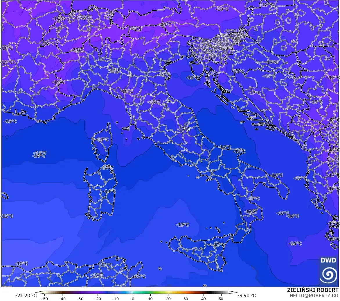 ICON modelo - Italia, Temperatura a 500 hPa