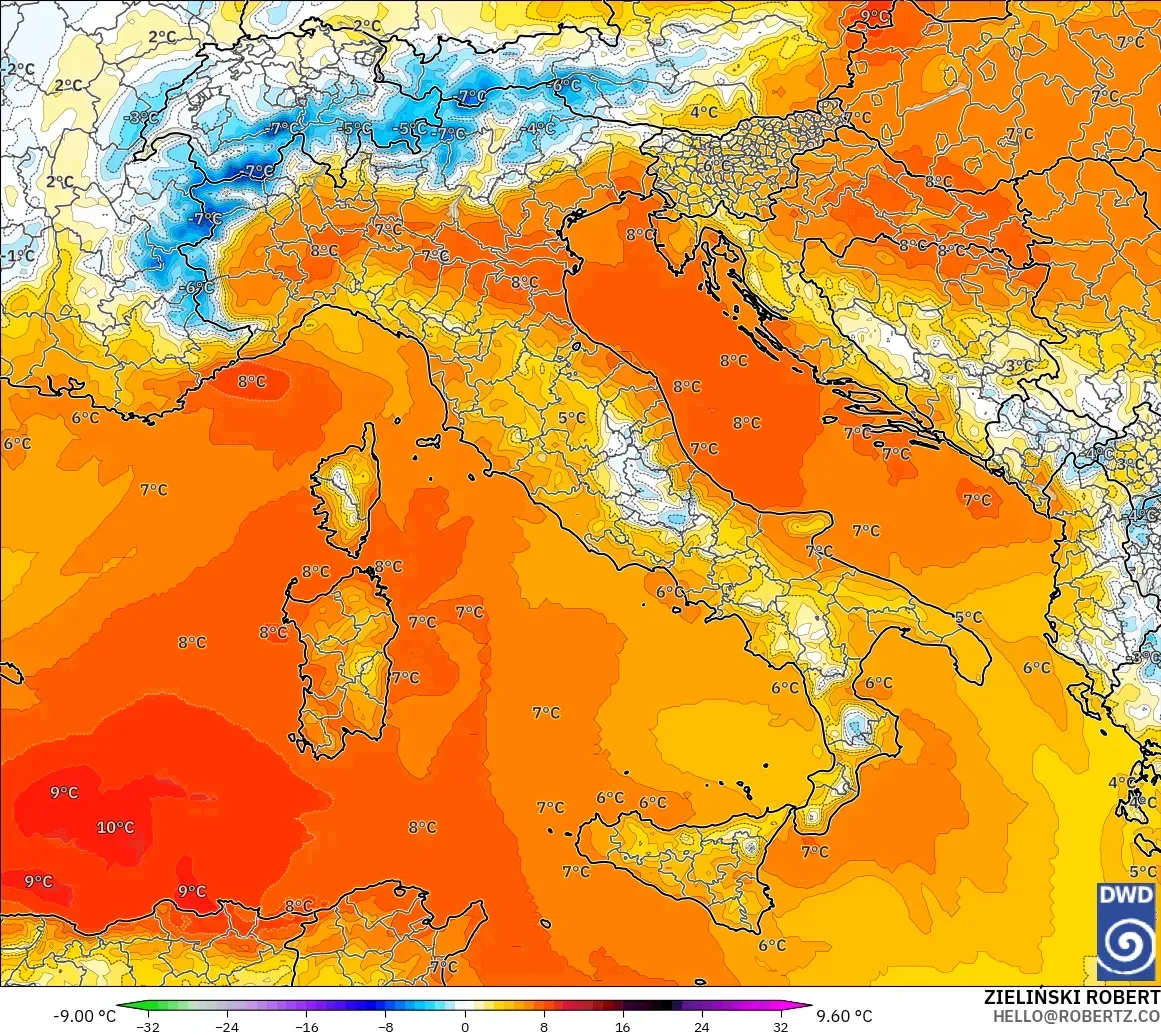 ICON modelo - Italia, Anomalía de temperatura a 850 hPa