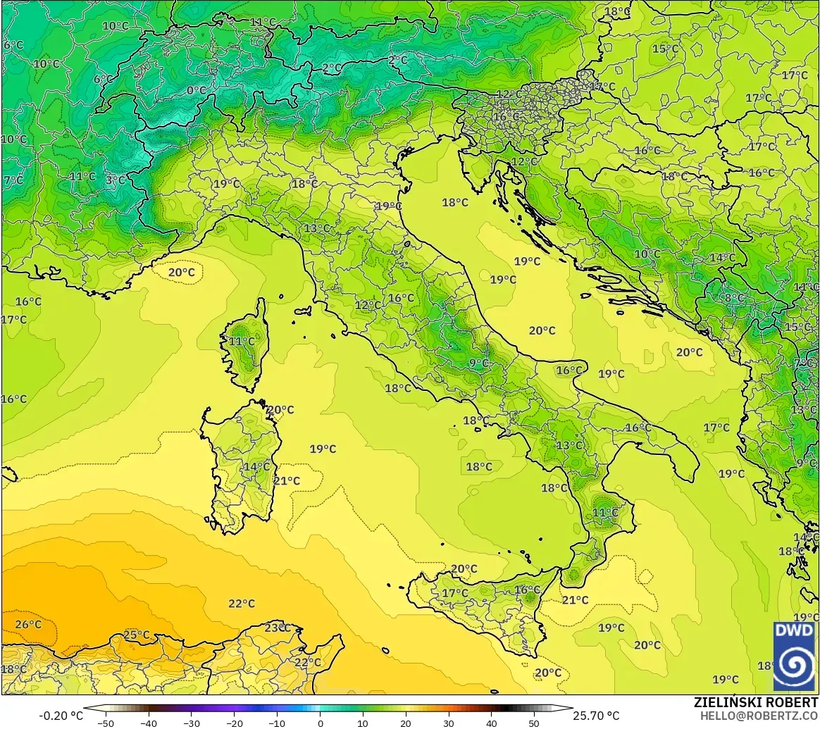 ICON modelo - Italia, Temperatura a 850 hPa