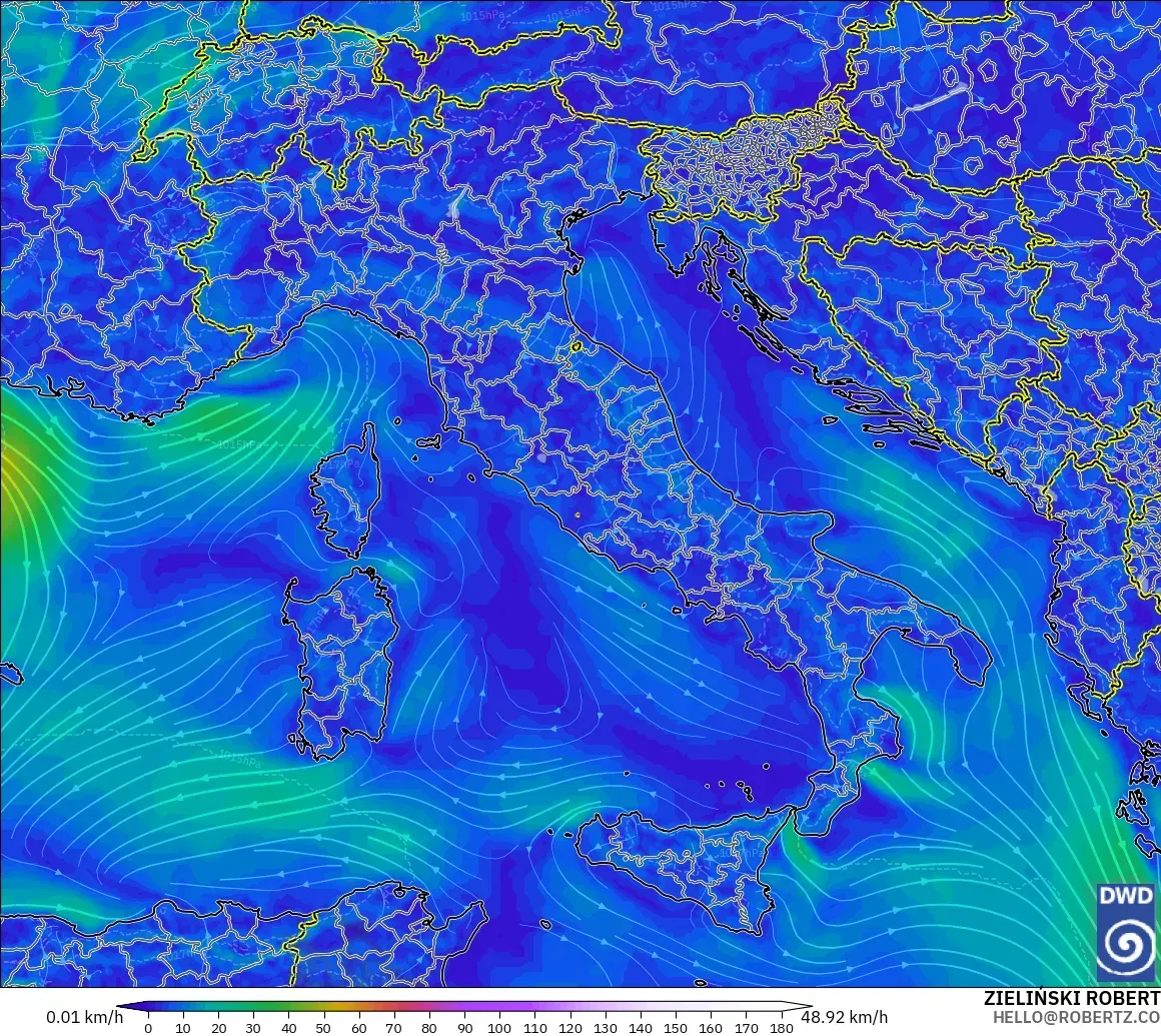 ICON modelo - Italia, Viento a 10 m