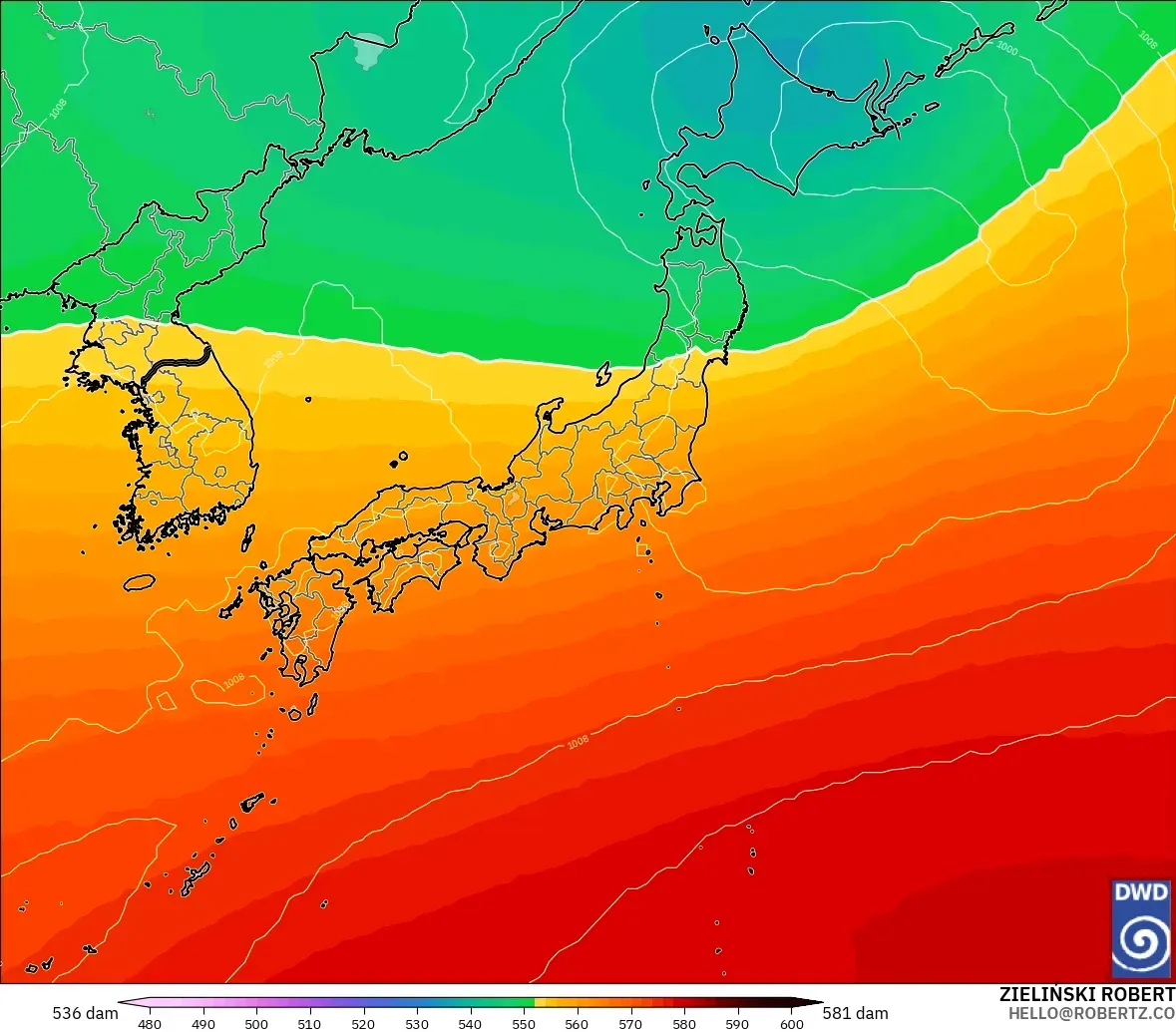 ICON modelo - Japón, Altura geopotencial a 500 hPa