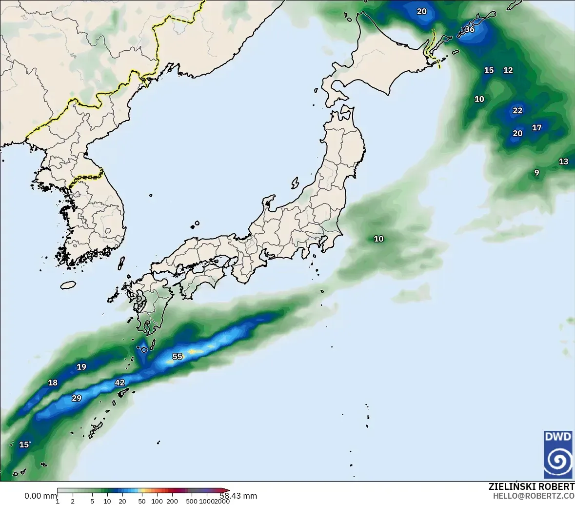 ICON modelo - Japón, Acumulación de precipitación