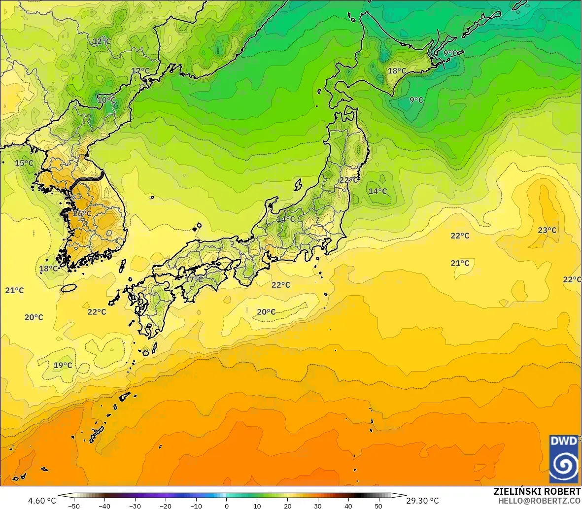 ICON modelo - Japón, Temperatura a 2 m