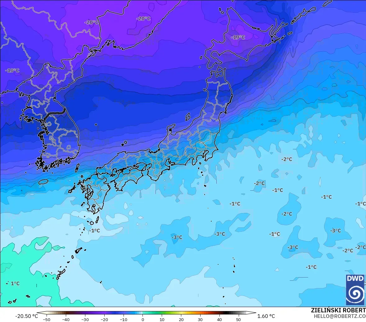 ICON modelo - Japón, Temperatura a 500 hPa