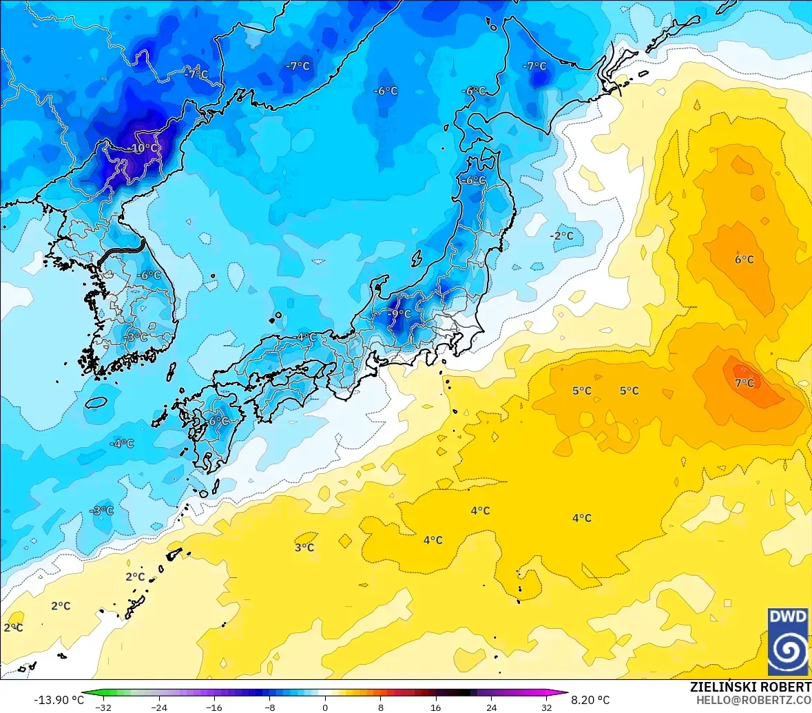 ICON modelo - Japón, Anomalía de temperatura a 850 hPa