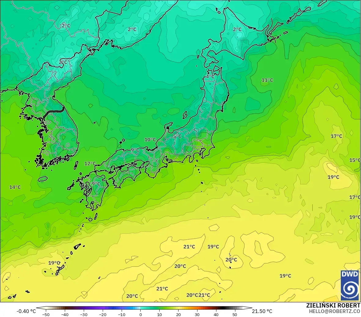 ICON modelo - Japón, Temperatura a 850 hPa