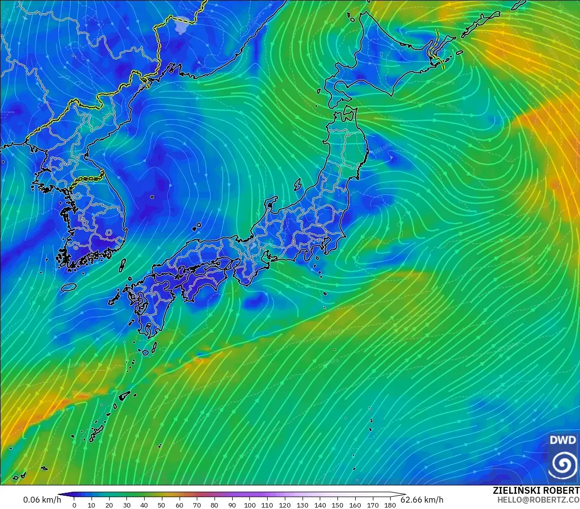 ICON modelo - Japón, Viento a 10 m