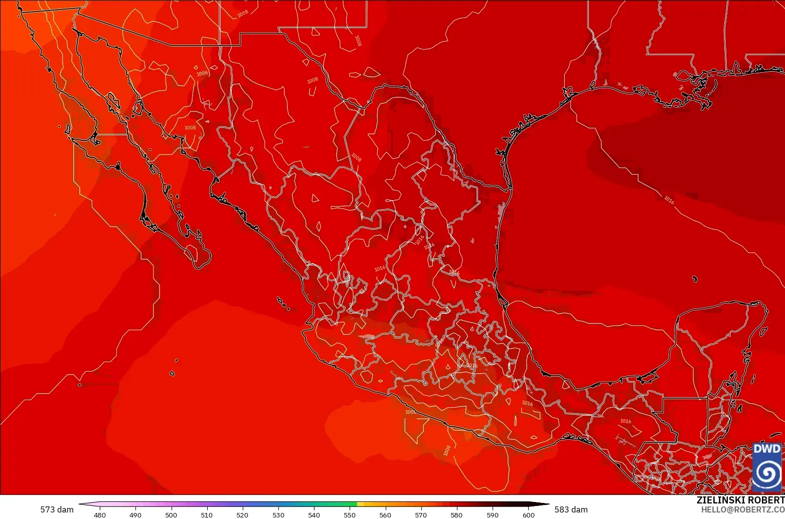 ICON modelo - México, Altura geopotencial a 500 hPa