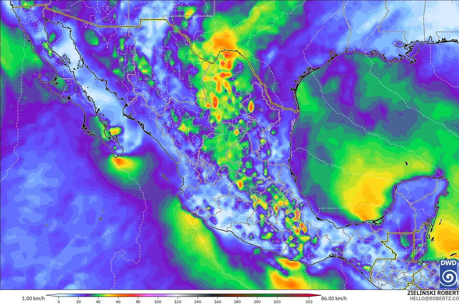 ICON modelo - México, Ráfagas de viento