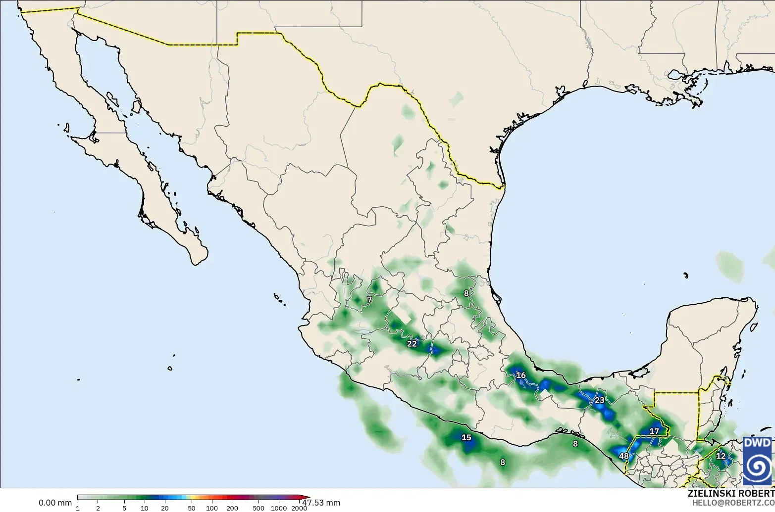 ICON modelo - México, Acumulación de precipitación