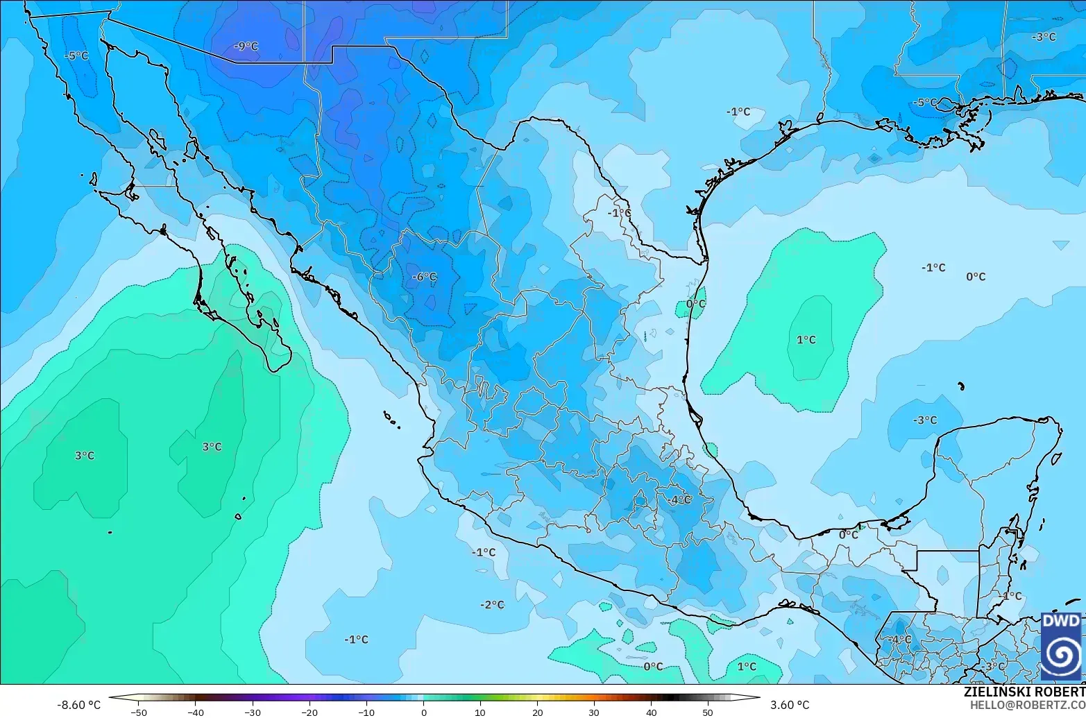 ICON modelo - México, Temperatura a 500 hPa