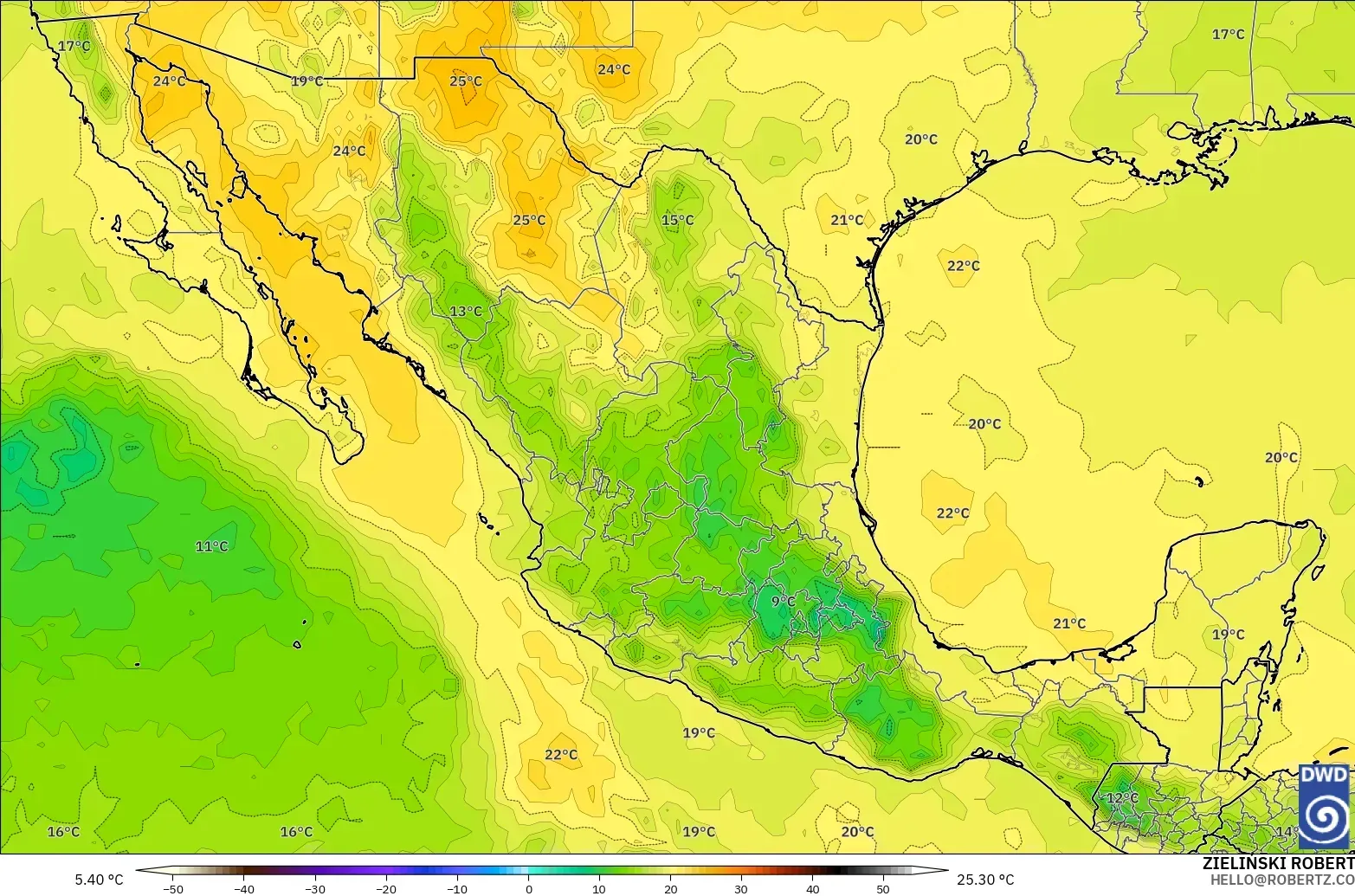 ICON modelo - México, Temperatura a 850 hPa
