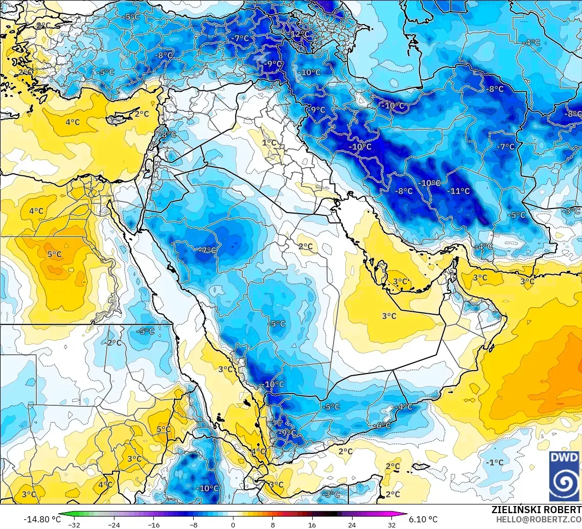 ICON modelo - Oriente Medio, Anomalía de temperatura a 850 hPa