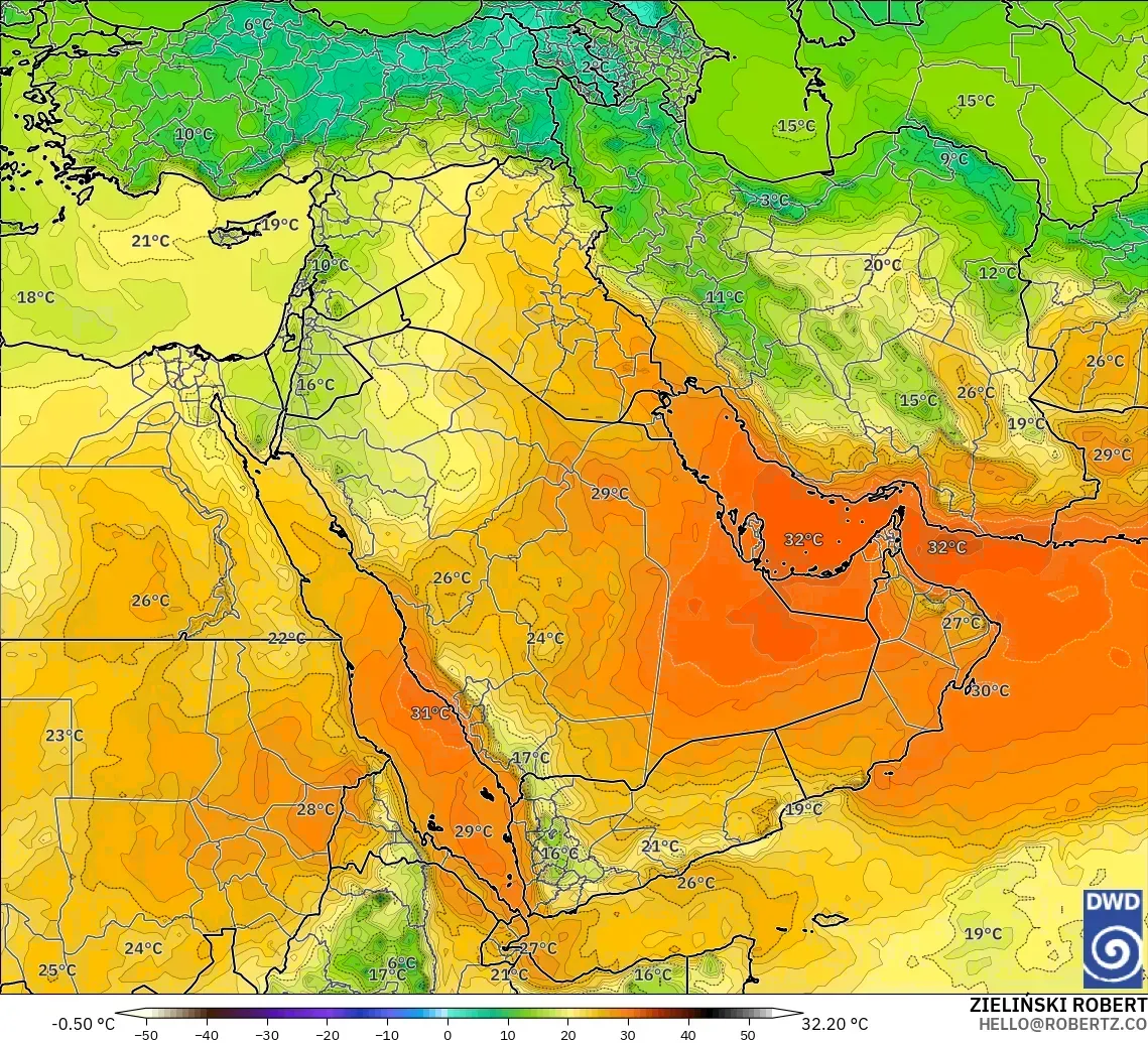 ICON modelo - Oriente Medio, Temperatura a 850 hPa
