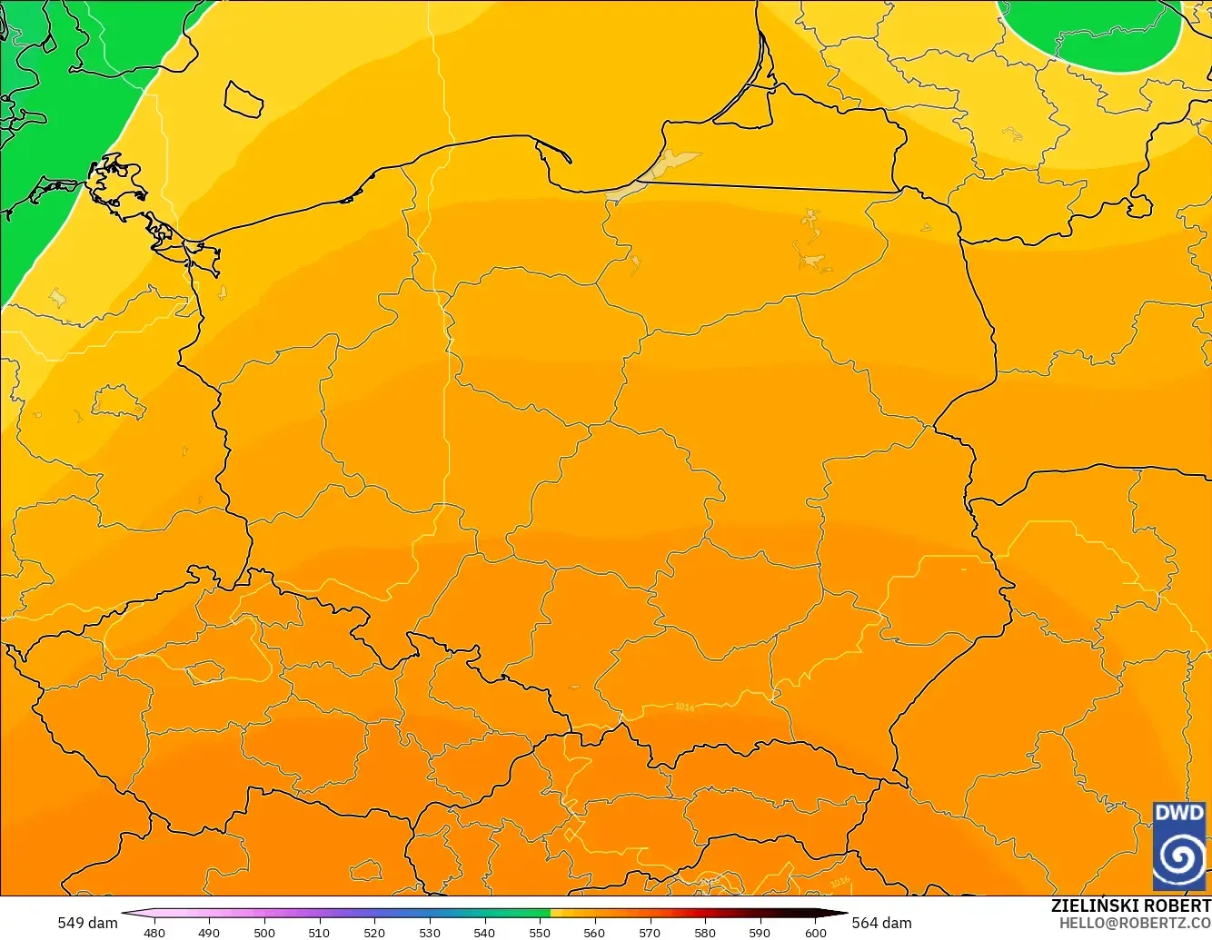 ICON modelo - Polonia, Altura geopotencial a 500 hPa