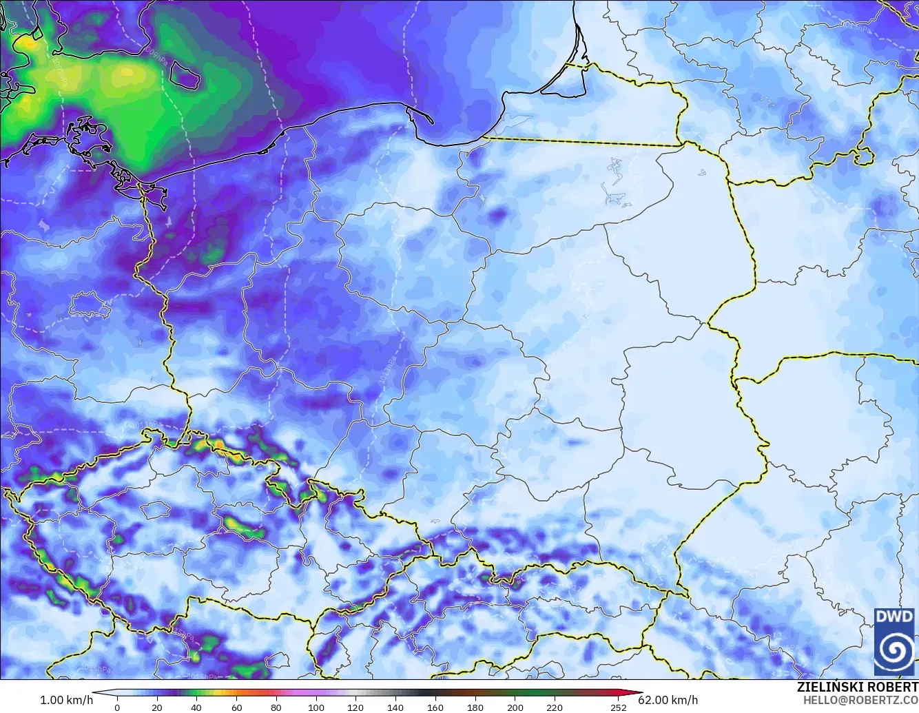 ICON modelo - Polonia, Ráfagas de viento
