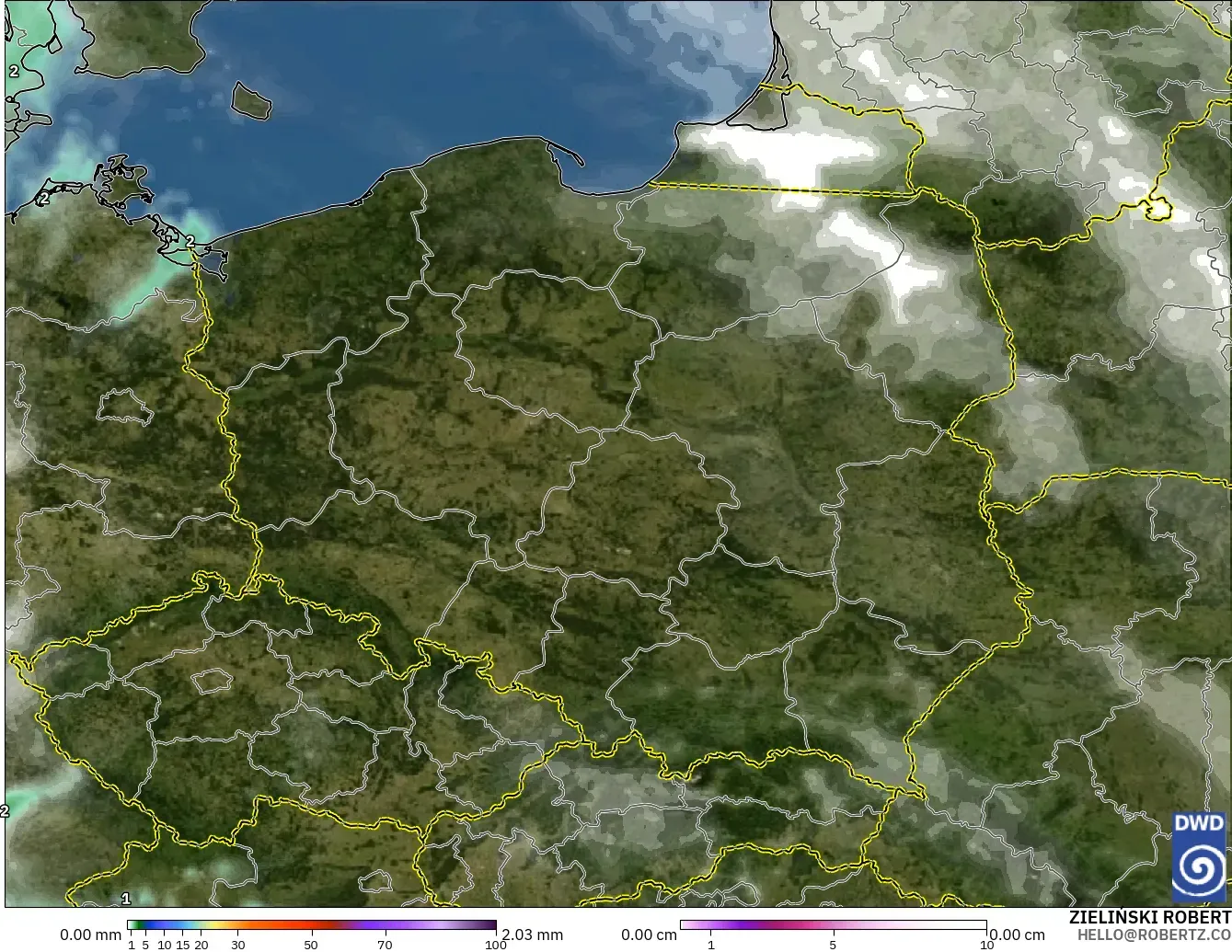 ICON modelo - Polonia, Precipitación, nubes y presión