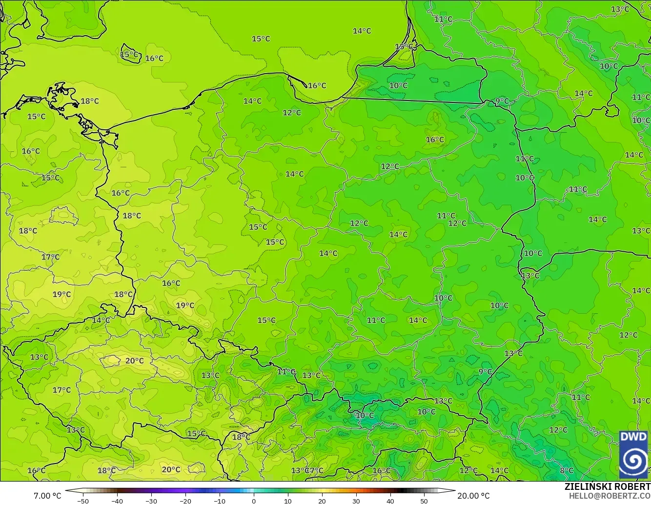 ICON modelo - Polonia, Temperatura a 2 m