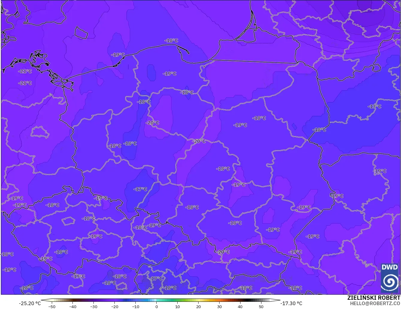 ICON modelo - Polonia, Temperatura a 500 hPa
