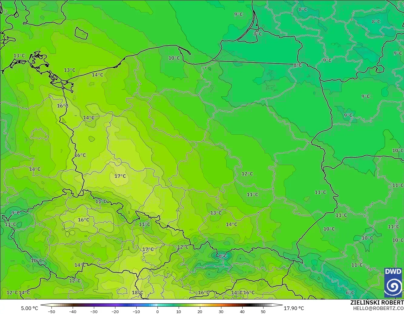 ICON modelo - Polonia, Temperatura a 850 hPa