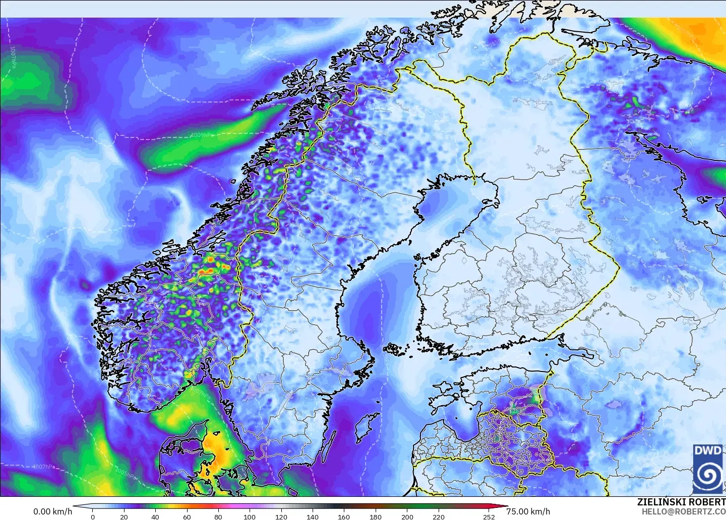 ICON modelo - Escandinavia, Ráfagas de viento