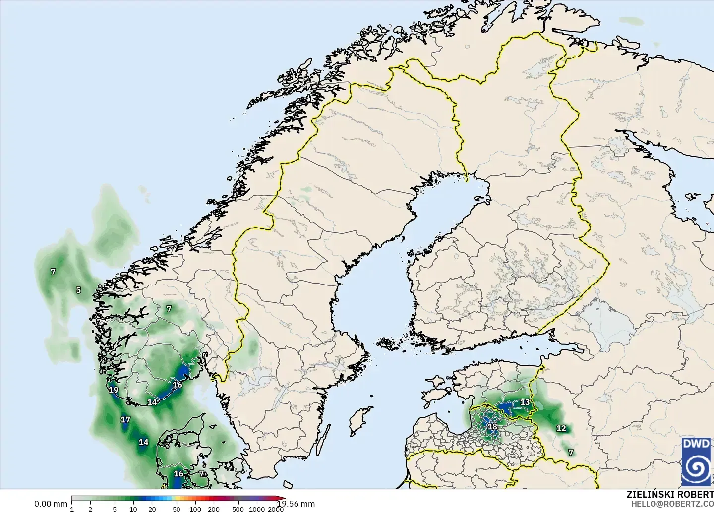 ICON modelo - Escandinavia, Acumulación de precipitación