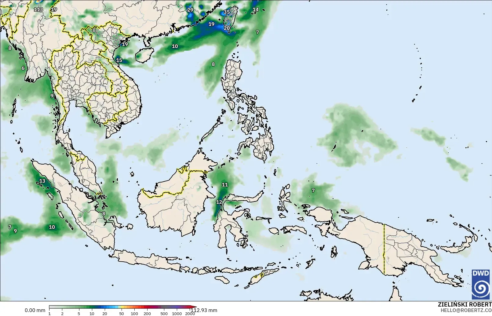 ICON modelo - Sudeste Asiático, Acumulación de precipitación