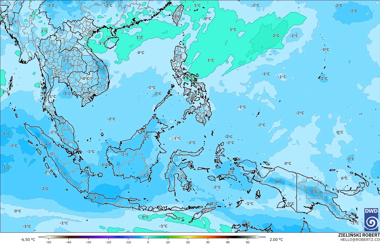 ICON modelo - Sudeste Asiático, Temperatura a 500 hPa
