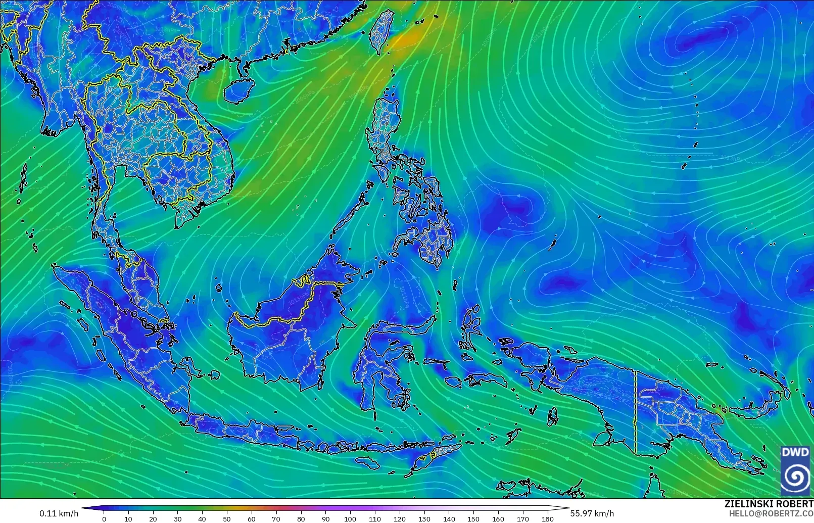 ICON modelo - Sudeste Asiático, Viento a 10 m