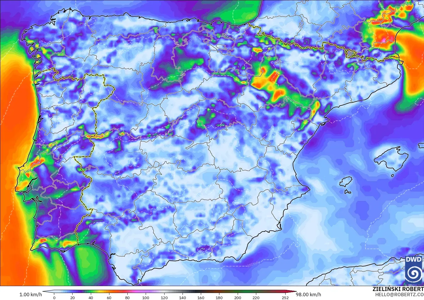 ICON modelo - España, Ráfagas de Viento Máximas