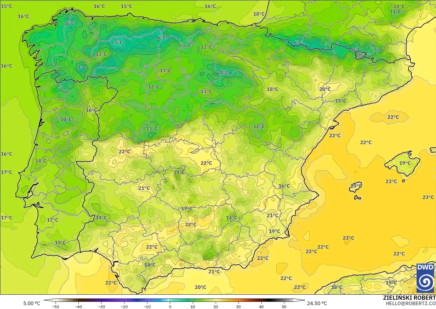 ICON modelo - España, Temperatura a 2 m