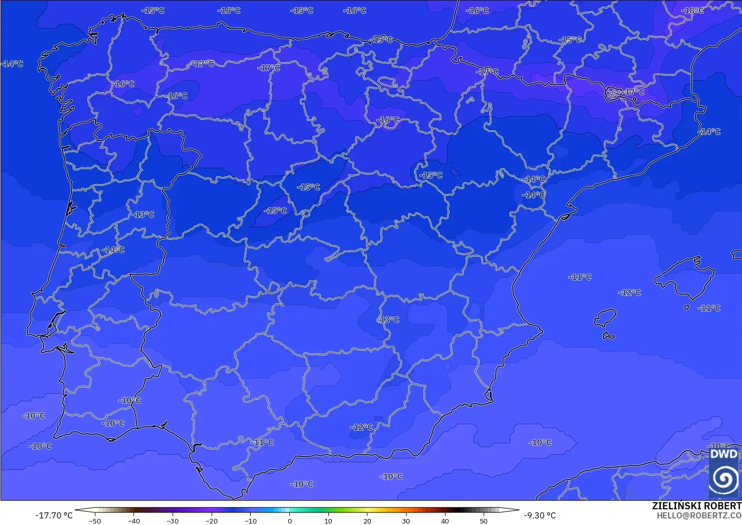 ICON modelo - España, Temperatura a 500 hPa