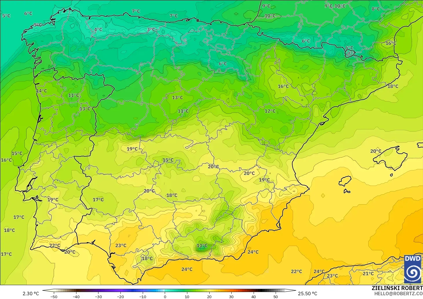 ICON modelo - España, Temperatura a 850 hPa