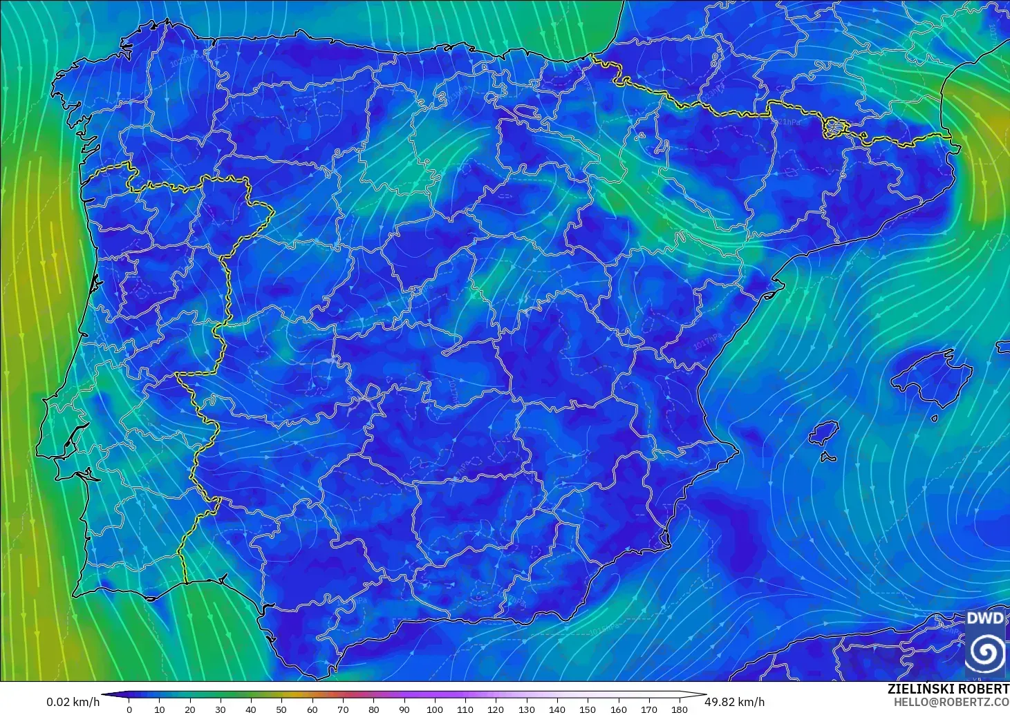 ICON modelo - España, Viento a 10 m
