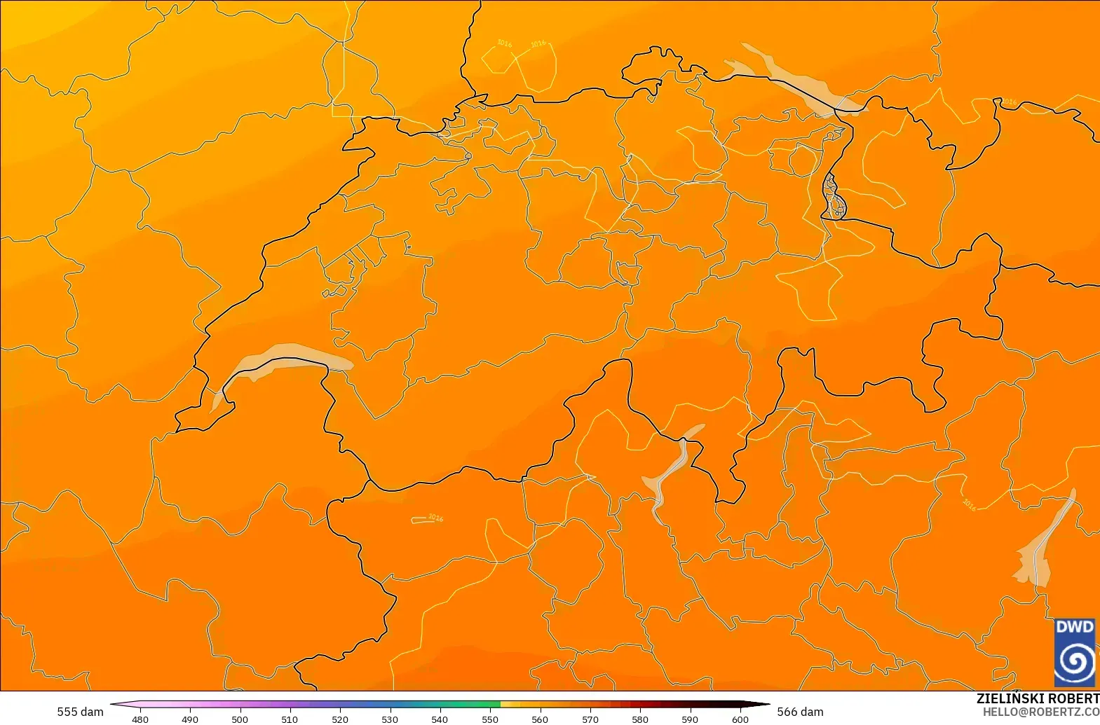 ICON modelo - Suiza, Altura geopotencial a 500 hPa