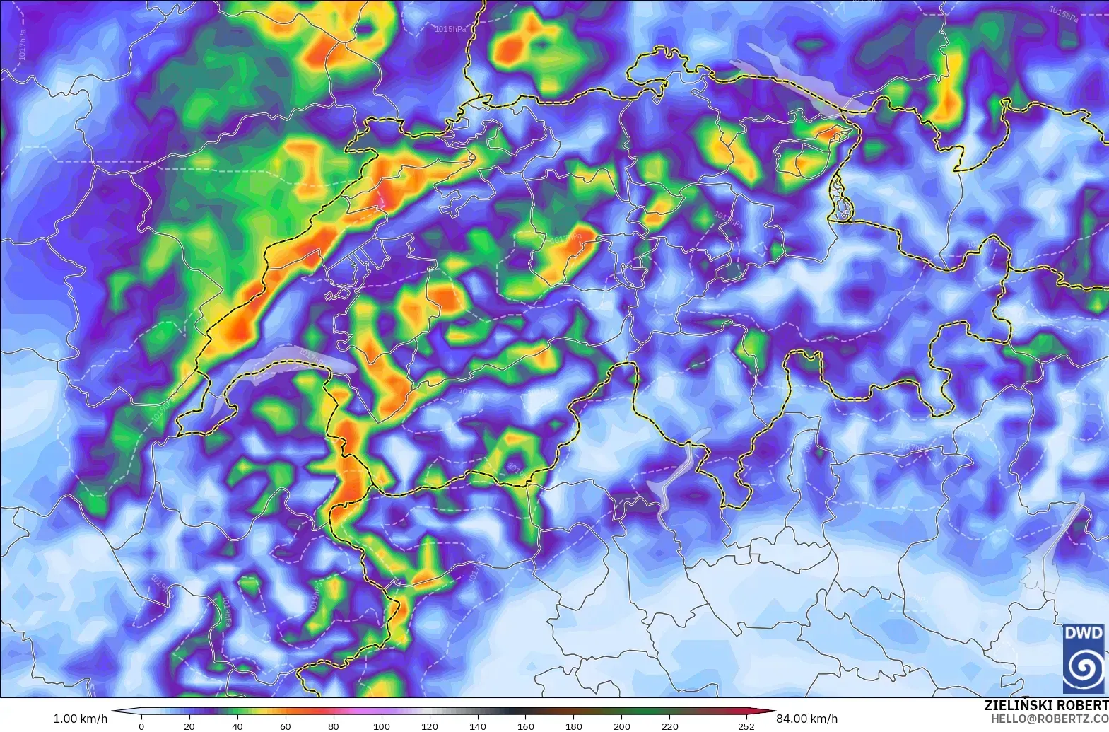 ICON modelo - Suiza, Ráfagas de viento