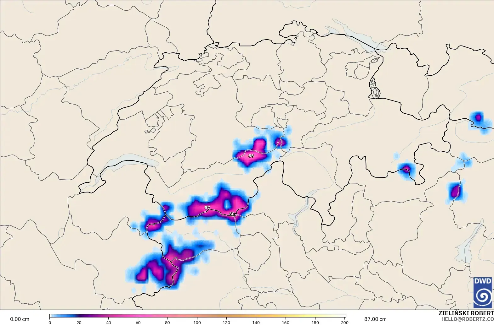 ICON modelo - Suiza, Profundidad de nieve