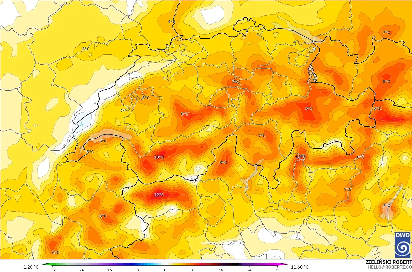 ICON modelo - Suiza, Anomalía de temperatura a 2 m