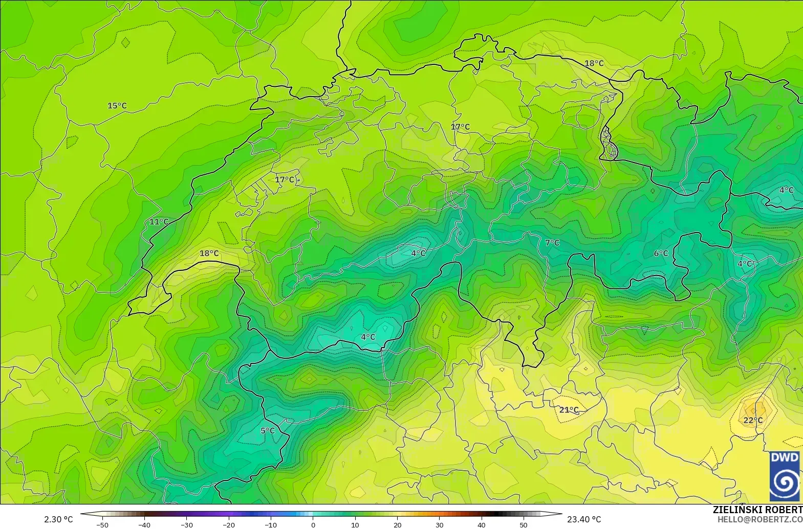 ICON modelo - Suiza, Temperatura a 2 m