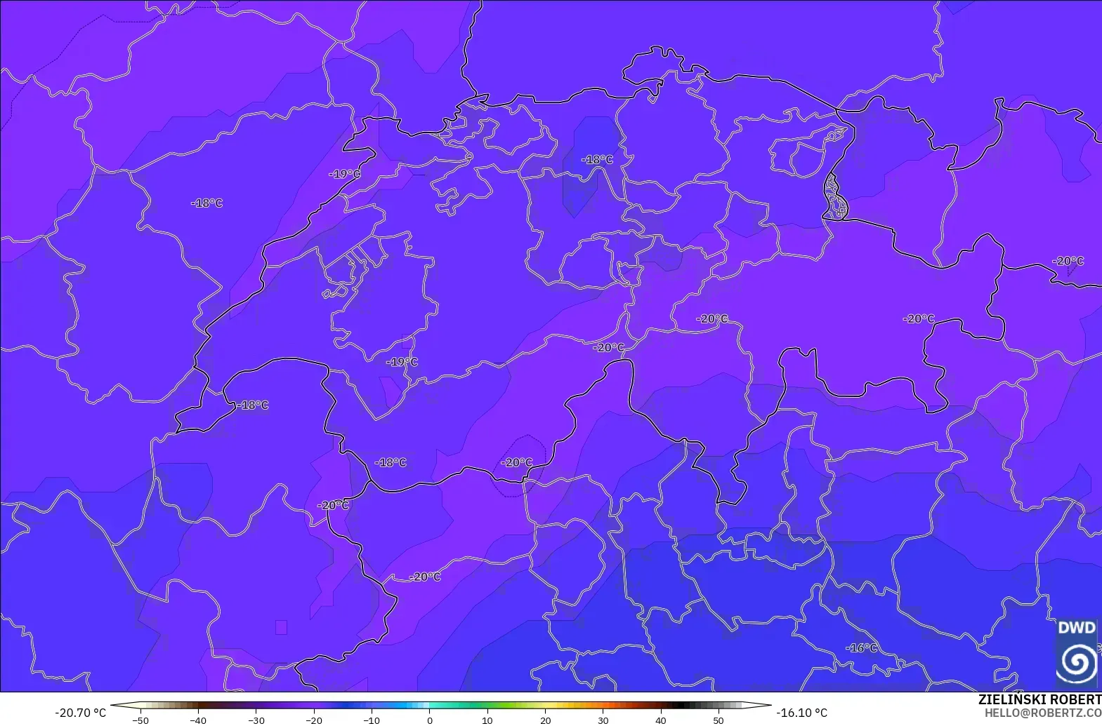 ICON modelo - Suiza, Temperatura a 500 hPa